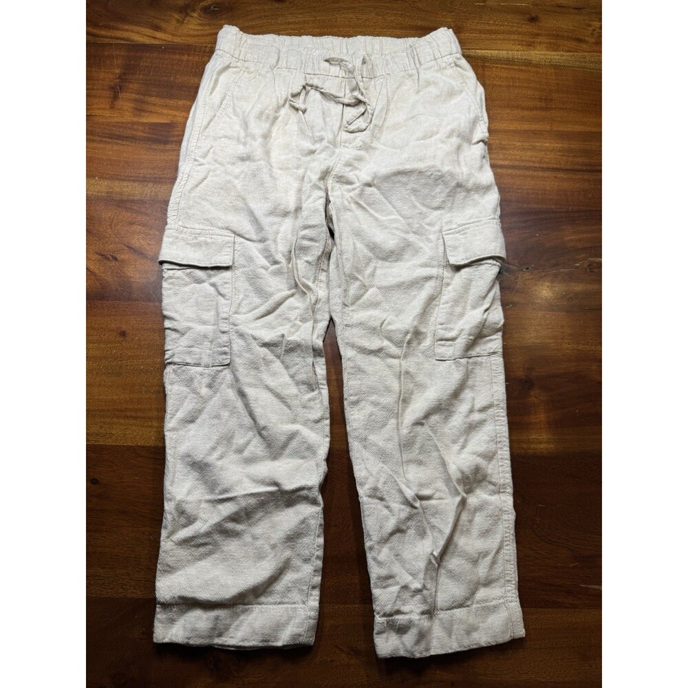 Gap Women’s XS Petite Easy Cargo Pants Sand Khaki Linen Blend Drawstring